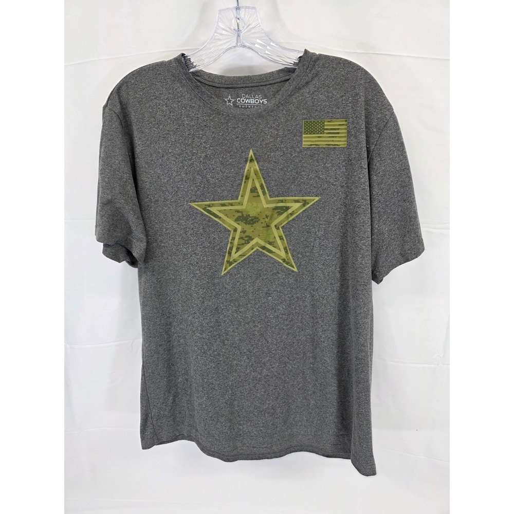 Dallas Cowboys Men T-Shirt Large Gray Camo Star American Flag Authentic Team TEE